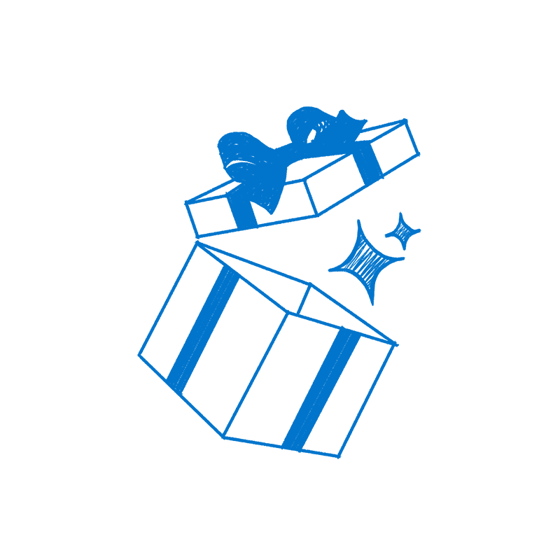 Kollane ümbrikuikoon valgel ringil, mille kõrval on paremale suunatud nool, sinisel taustal.