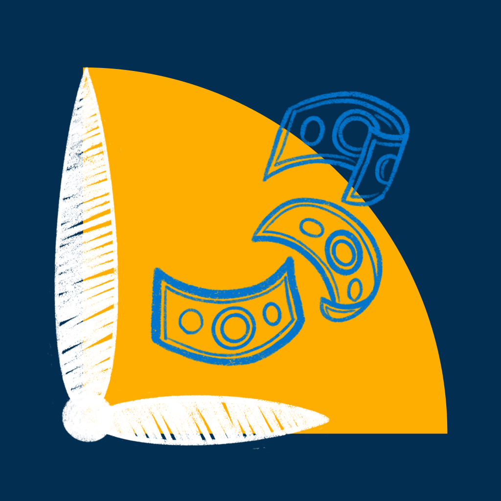 Kollane ümbrikuikoon valgel ringil, mille kõrval on paremale suunatud nool, sinisel taustal.