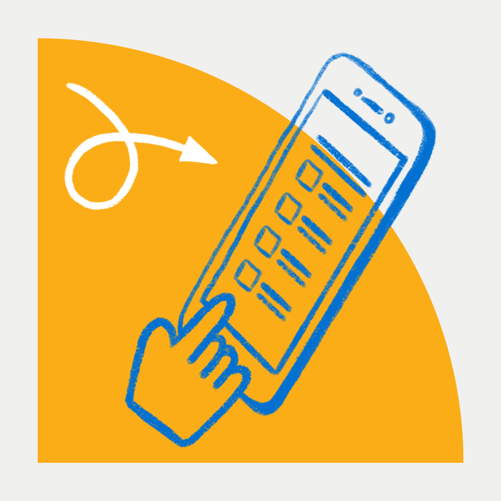 Käsi puudutab nutitelefoni ekraanil olevat märkeruutu oranžil taustal